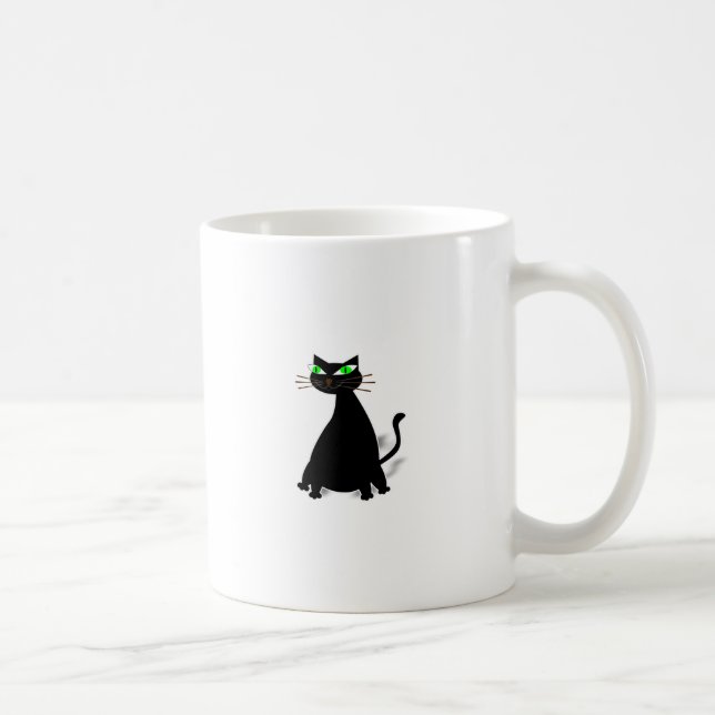 Black Fat Cat With Green Eyes Coffee Mug (Right)