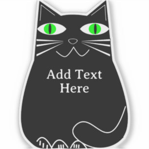 Black Fat Cat With Green Eyes Custom Text