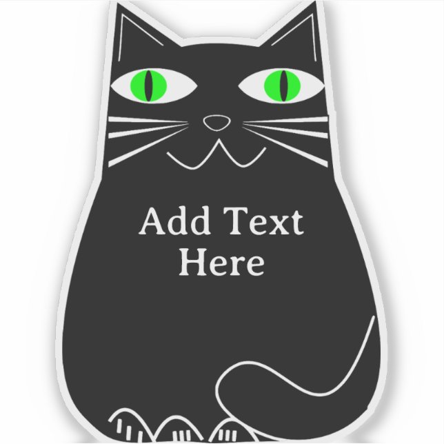 Black Fat Cat With Green Eyes Custom Text (Front)