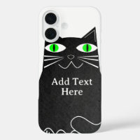 Black Fat Cat With Green Eyes Custom Text