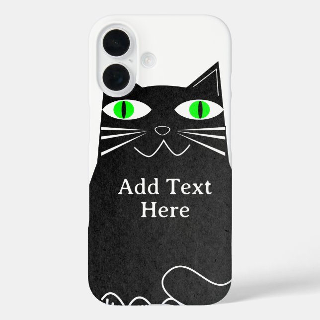 Black Fat Cat With Green Eyes Custom Text Case-Mate iPhone Case (Back)
