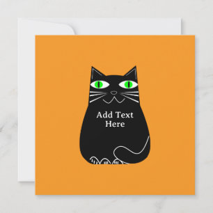 Black Fat Cat With Green Eyes Custom Text Holiday Card