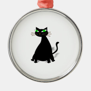 Black Fat Cat With Green Eyes Metal Ornament