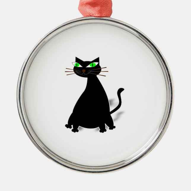 Black Fat Cat With Green Eyes Metal Ornament (Front)