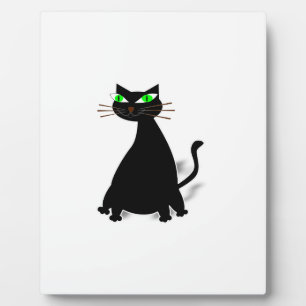 Black Fat Cat With Green Eyes Plaque