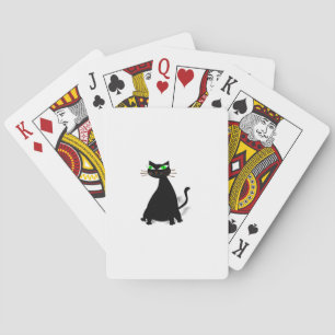 Black Fat Cat With Green Eyes Playing Cards