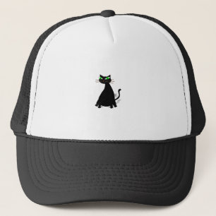 Black Fat Cat With Green Eyes Trucker Hat