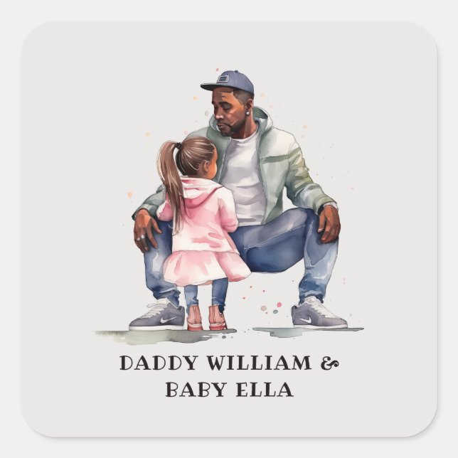 Black Father and Daughter Bond Square Sticker (Front)