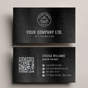 Black Faux Brushed Steel Professional QR Code Business Card
