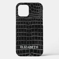 Black Faux Crocodile Leather Personalized Name