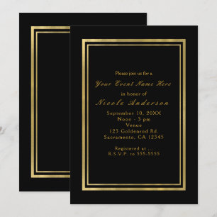 Black & Faux Foil Gold Chic Elegance Invitations
