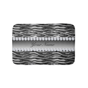 Black Faux Foil Zebra Stripes on Silver Bath Mat