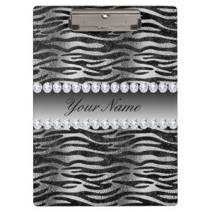 Black Faux Foil Zebra Stripes on Silver Clipboard