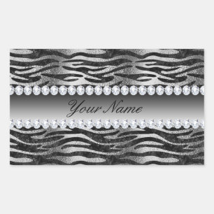 Black Faux Foil Zebra Stripes on Silver Sticker