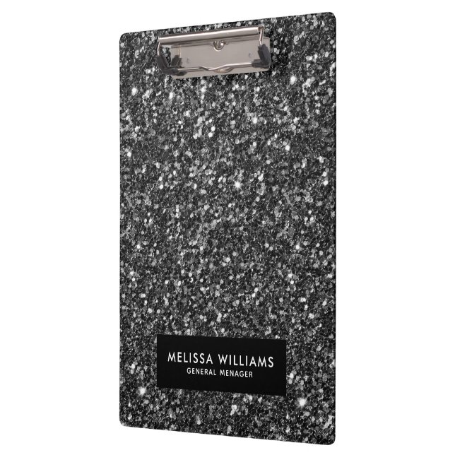 Black Faux Glitter Border Frame Clipboard (Left)