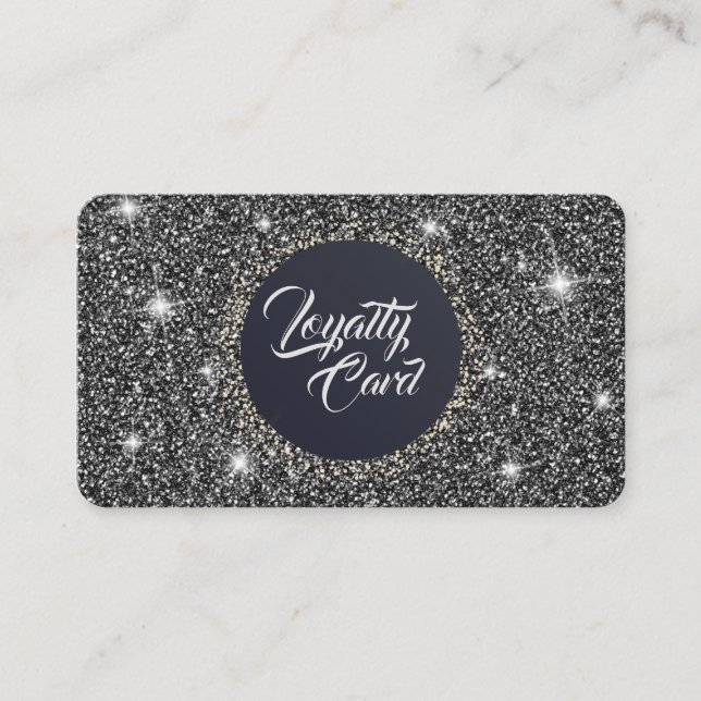 Black Faux Glitter Shimmer Texture Loyalty Card (Front)