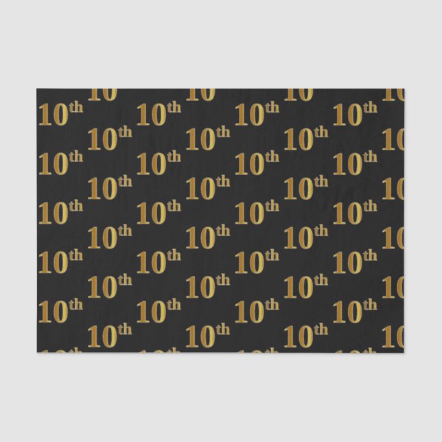 Black, Faux Gold 10th (Tenth) Event Tissue Paper (Front)
