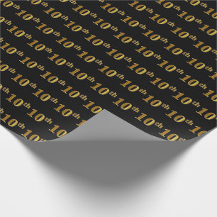 Black, Faux Gold 10th (Tenth) Event Wrapping Paper