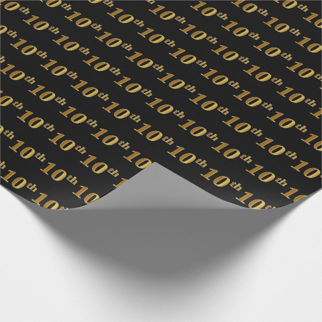 Black, Faux Gold 10th (Tenth) Event Wrapping Paper (Corner)