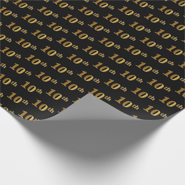 Black, Faux Gold 10th (Tenth) Event Wrapping Paper (Corner)