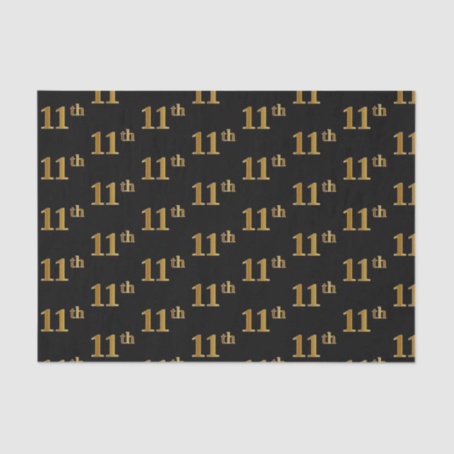 Black, Faux Gold 11th (Eleventh) Event Tissue Paper (Front)