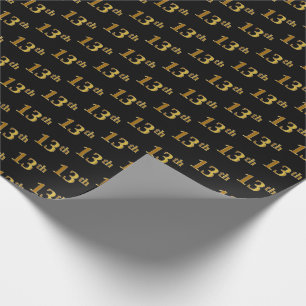 Black, Faux Gold 13th (Thirteenth) Event Wrapping Paper