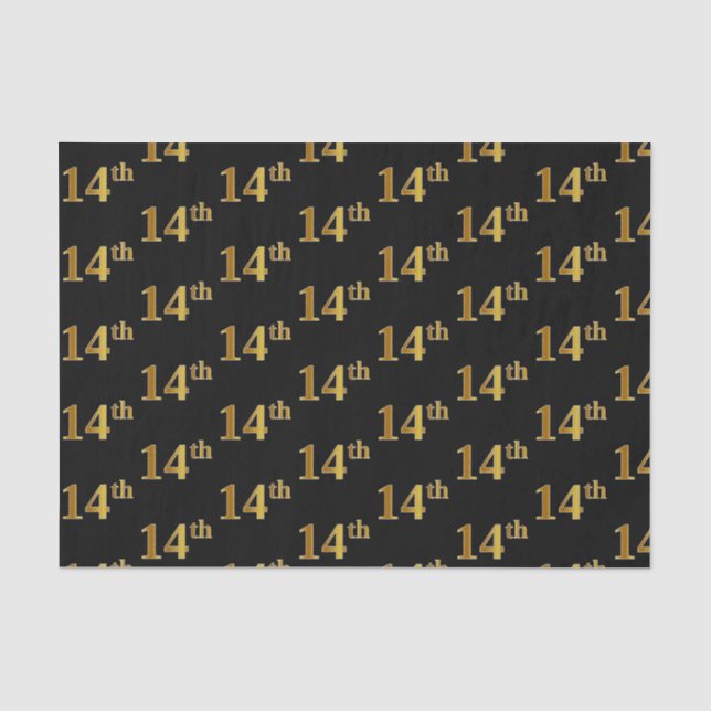 Black, Faux Gold 14th (Fourteenth) Event Tissue Paper (Front)