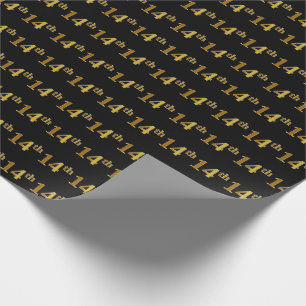 Black, Faux Gold 14th (Fourteenth) Event Wrapping Paper