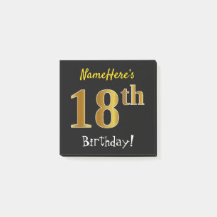 Black, Faux Gold 18th Birthday, With Custom Name Post-it Notes