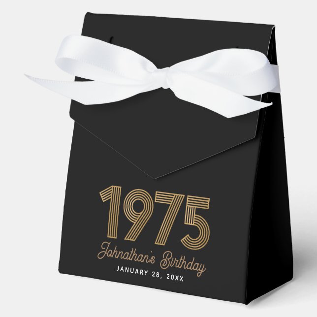 Black Faux Gold 1975 50th Birthday Favor Box (Front)