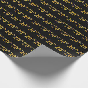 Black, Faux Gold 20th (Twentieth) Event Wrapping Paper