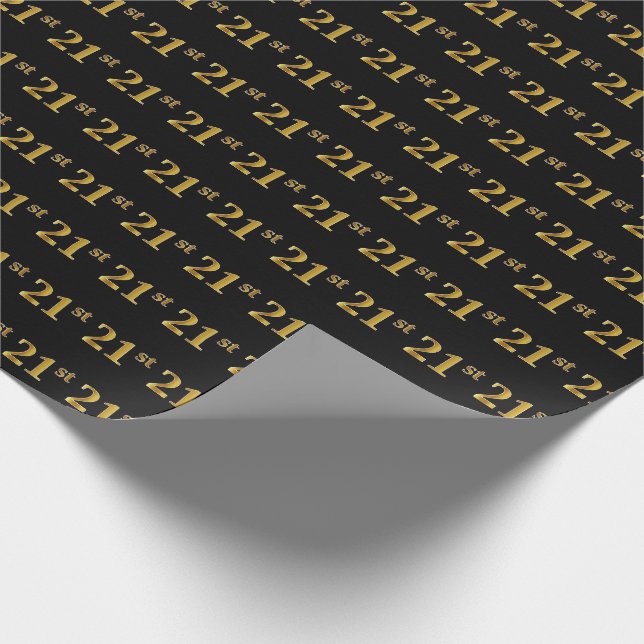 Black, Faux Gold 21st (Twenty-First) Event Wrapping Paper (Corner)