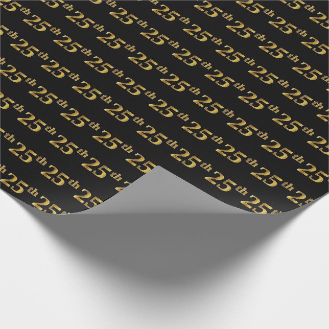 Black, Faux Gold 25th (Twenty-Fifth) Event Wrapping Paper (Corner)