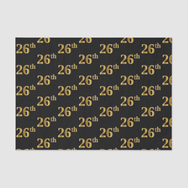 Black, Faux Gold 26th (Twenty-Sixth) Event Tissue Paper (Front)