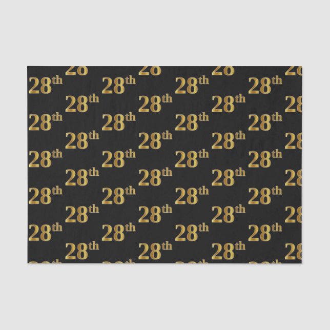 Black, Faux Gold 28th (Twenty-Eighth) Event Tissue Paper (Front)