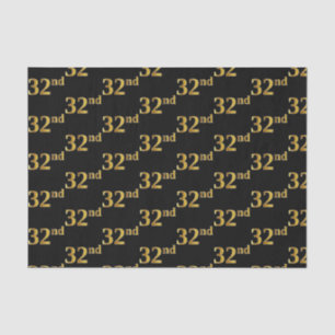 Black, Faux Gold 32nd (Thirty-Second) Event Tissue Paper