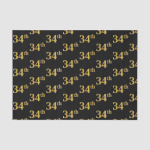 Black, Faux Gold 34th (Thirty-Fourth) Event Tissue Paper