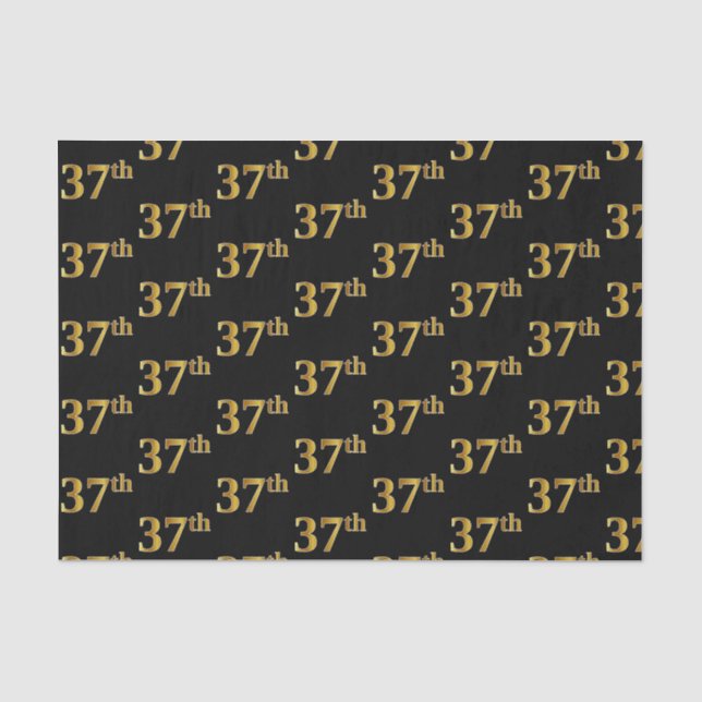 Black, Faux Gold 37th (Thirty-Seventh) Event Tissue Paper (Front)