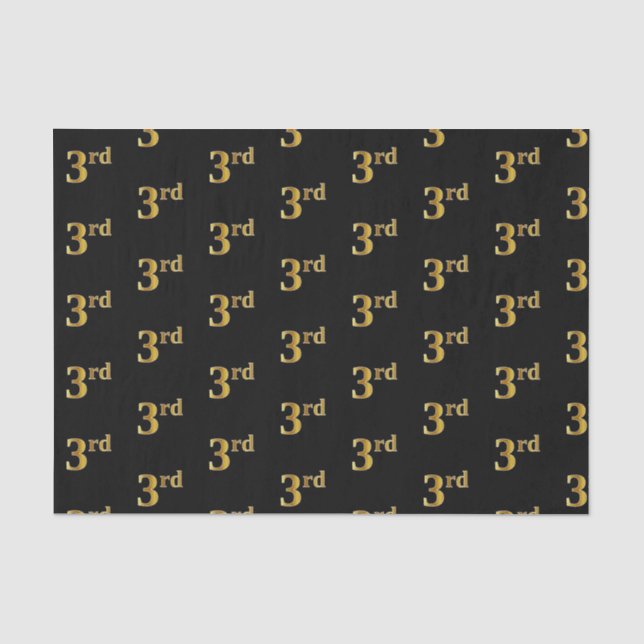 Black, Faux Gold 3rd (Third) Event Tissue Paper (Front)