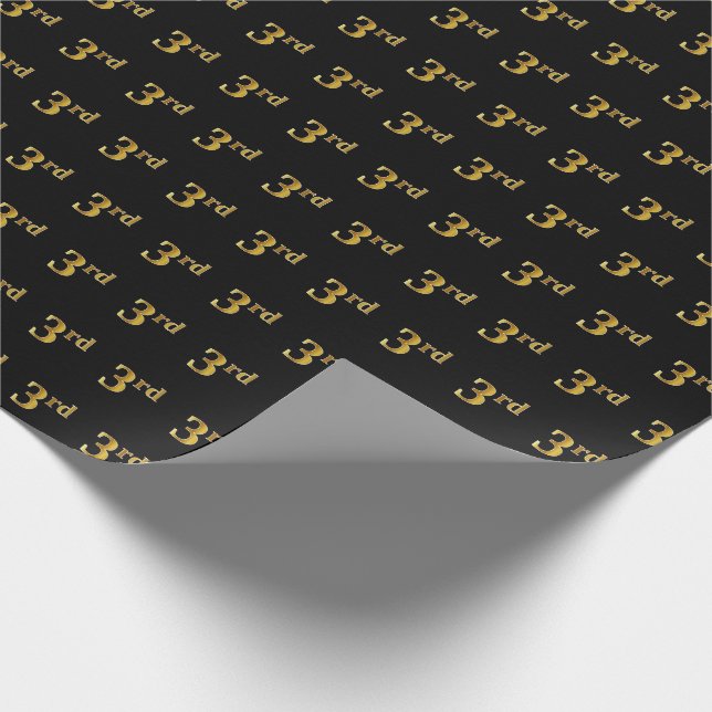 Black, Faux Gold 3rd (Third) Event Wrapping Paper (Corner)