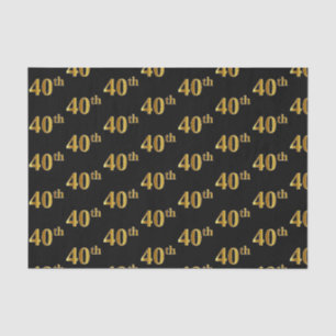 Black, Faux Gold 40th (Fortieth) Event Tissue Paper