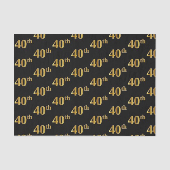 Black, Faux Gold 40th (Fortieth) Event Tissue Paper (Front)