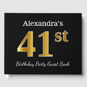 Black, Faux Gold 41st Birthday Party + Custom Name Guest Book