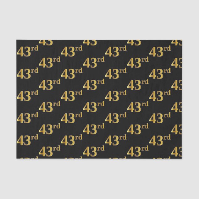 Black, Faux Gold 43rd (Forty-Third) Event Tissue Paper (Front)