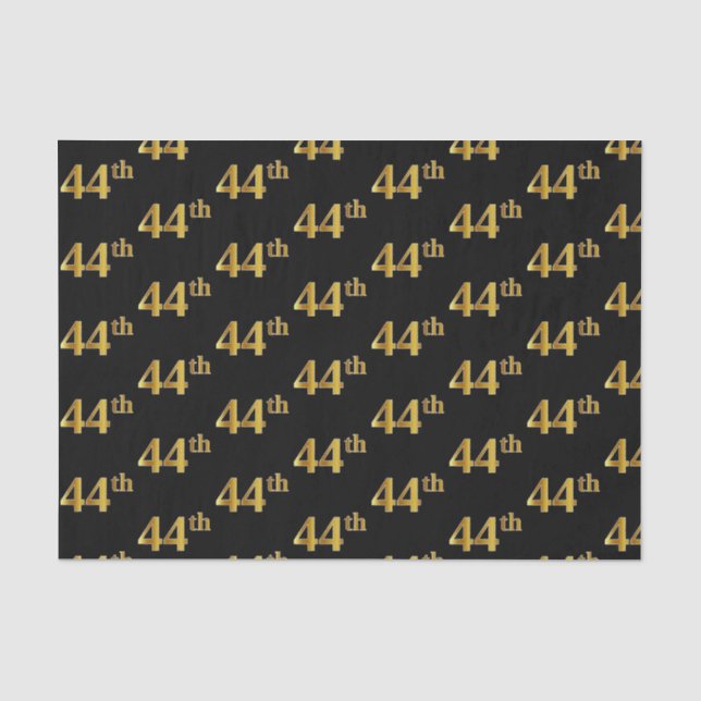 Black, Faux Gold 44th (Forty-Fourth) Event Tissue Paper (Front)