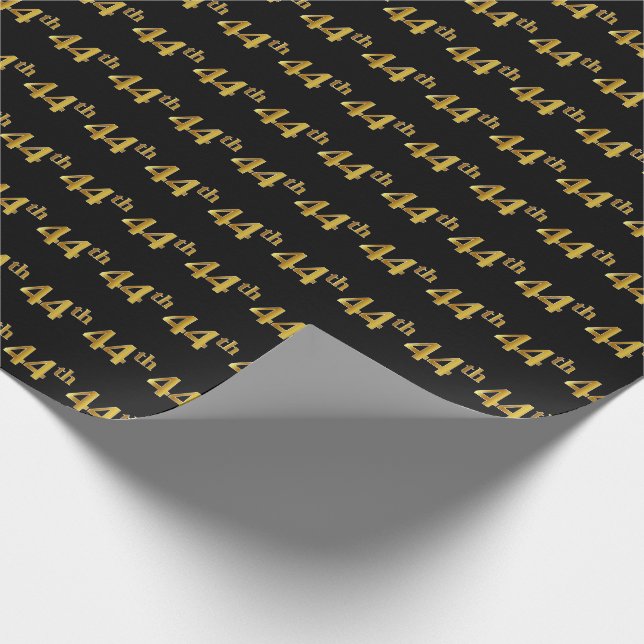 Black, Faux Gold 44th (Forty-Fourth) Event Wrapping Paper (Corner)