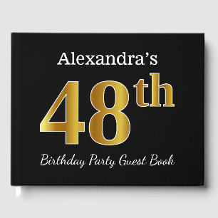 Black, Faux Gold 48th Birthday Party + Custom Name Guest Book