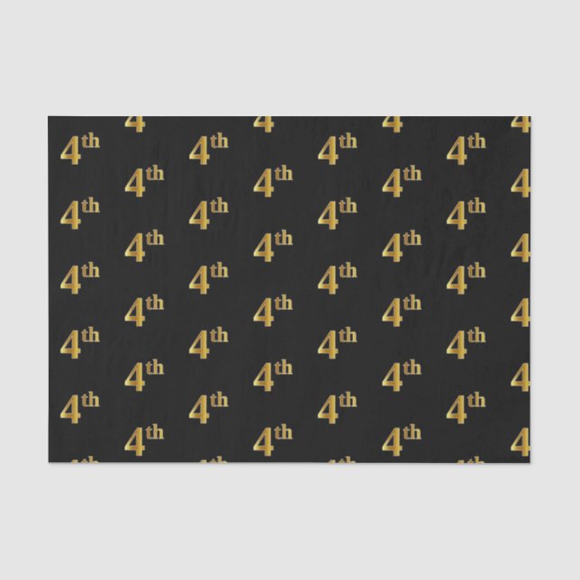 Black, Faux Gold 4th (Fourth) Event Tissue Paper (Front)