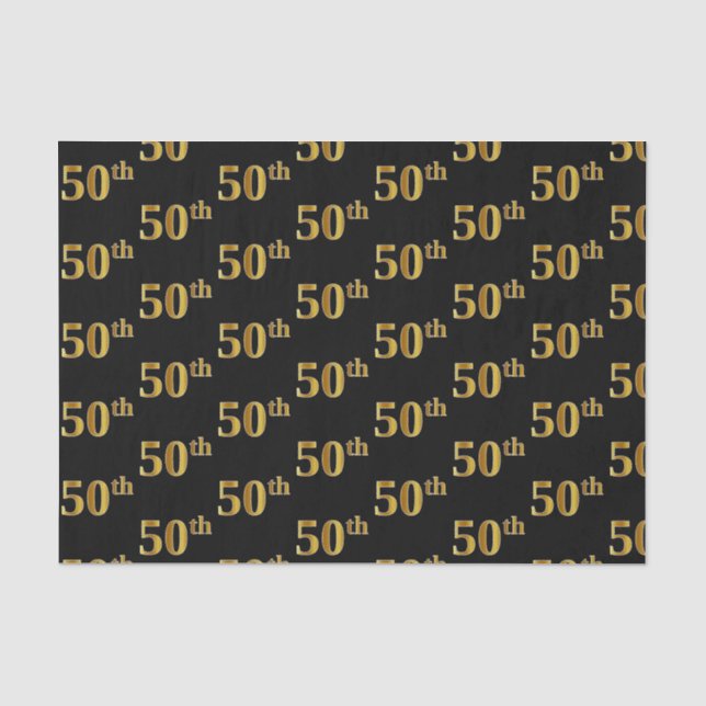 Black, Faux Gold 50th (Fiftieth) Event Tissue Paper (Front)