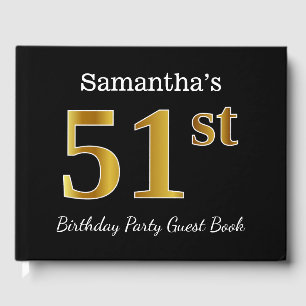 Black, Faux Gold 51st Birthday Party + Custom Name Guest Book